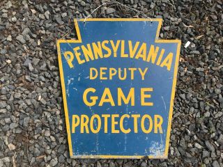 Vintage 1940s Pennsylvania State Game Protector Warden 2 Sided Shield Sign hunt 4