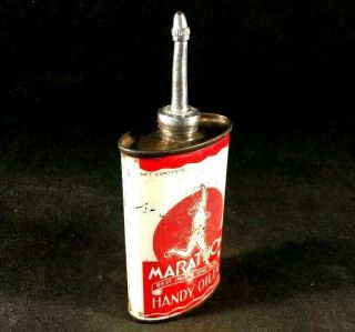 Vintag MARATHON HANDY OILER LEAD TOP TIN CAN GAS OIL Rare Old Advertising 30 - 40s 2