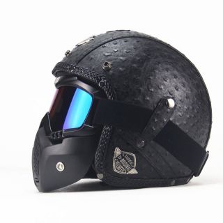 Dot Open Face Motorcycle Leather Helmet Face Mask Scooter Cruiser Street Bike L