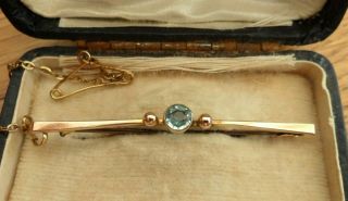Vintage Jewellery Edwardian 9ct Gold Aquamarine Paste Bar Brooch Pin