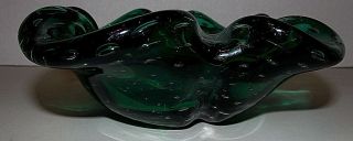 VTG Murano Hand Blown Glass Bowl Emerald Controlled Bubbles 8 
