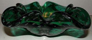 VTG Murano Hand Blown Glass Bowl Emerald Controlled Bubbles 8 