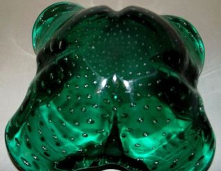 VTG Murano Hand Blown Glass Bowl Emerald Controlled Bubbles 8 