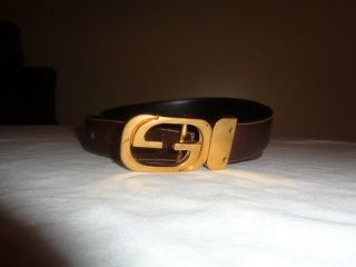 Vintage Gucci Gg Logo Buckle With Black Red Leather Reversible Belt Italy
