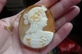 Vintage Tricolour Shell Cameo And 9 Carat Gold Brooch