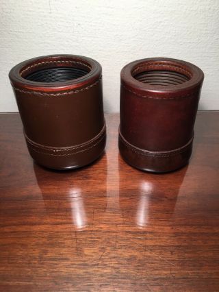 2 Vintage Stitched Brown Leather Dice Cups Ribbed Inside