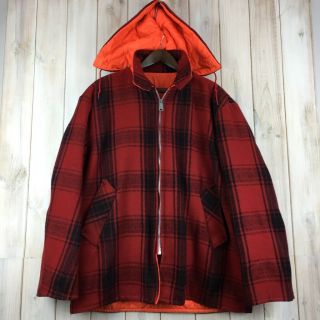 Vintage Reversible Orange & Red Black Plaid Hunting Field Jacket Mackinaw L / Xl