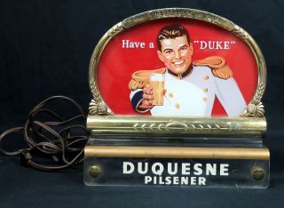 Vintage 1940s Duquesne Pilsener Duke Beer Lighted Glass Metal Register Sign