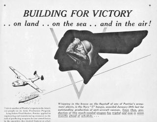 1942 Pontiac Vintage Print Ad Wwii Building For Victory On Land On Sea And Air