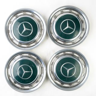 Vintage - 4 - Green 1970 - 1980 Mercedes Benz Oem 14 Inch Wheel Cover Hubcaps