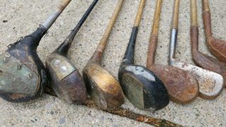 Antique Wood Golf Club Hillerich & Bradsby & 7 others RaRe vtg 8