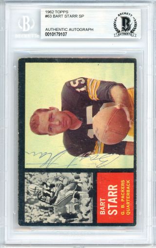 Bart Starr Autographed 1962 Topps Card 63 Packers Vintage Beckett 10179107