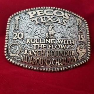 Vintage Rodeo Buckle 2015 Pecos Texas Ranch Roundup All Around Hand Engraved 199