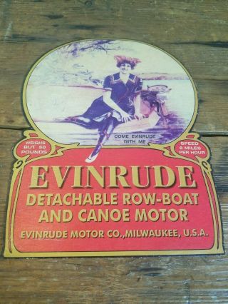 1920s Evinrude Row Boat Canoe Motor Dealer Window Display Vintage Outboard Sign