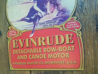 1920s Evinrude Row Boat Canoe Motor Dealer Window Display Vintage Outboard Sign 3