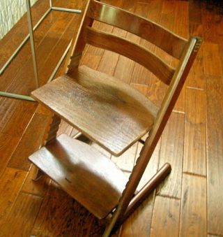 Rare Vintage Stokke Trip Trapp Adjustable Child High Chair Dark Wood