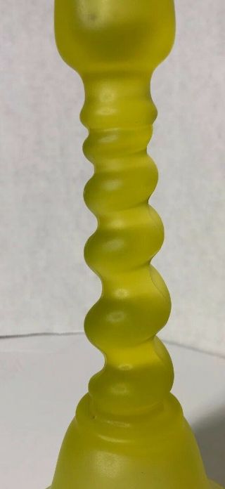 Vtg Tiffin Glass Tall Vaseline Bell Twisted Candlesticks Yellow 4