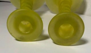 Vtg Tiffin Glass Tall Vaseline Bell Twisted Candlesticks Yellow 6