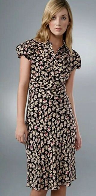 Diane Von Furstenberg Vintage Georgette Wick Dress Black Beige Floral Silk 4