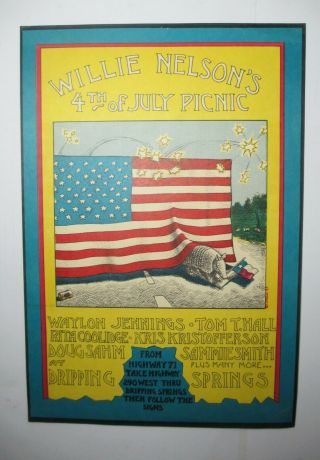 1973 Willie Nelson First 4th Of July Picnic Poster_franklin Very Rare