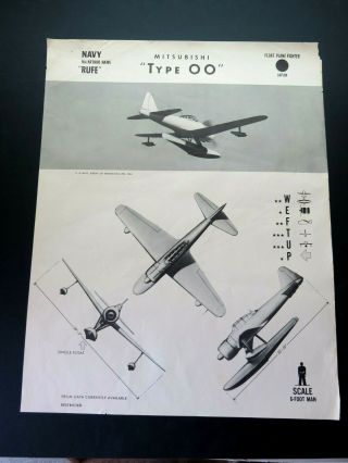 1944 18.  5 " X 23.  5 " Navy Aircraft Id Poster - Japan Mitsubisi " Type 00 "