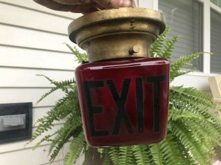 Vintage Double Sided Exit Sign Red Glass Light Art Deco Movie Theatre Man Cave