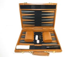 Vintage Pierre Cardin Backgammon Set Brown & Black Travel Case Complete