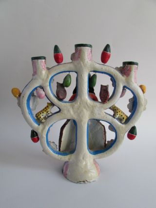 VTG Mexican Folk Art Day of the Dead La Llorona Tree of Life Candelabra 10.  5 