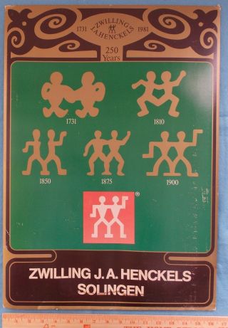 Vntg Ja Henckels 250 Years 1731 - 1981 Twin Tang Stamp Cardboard Display Stidham