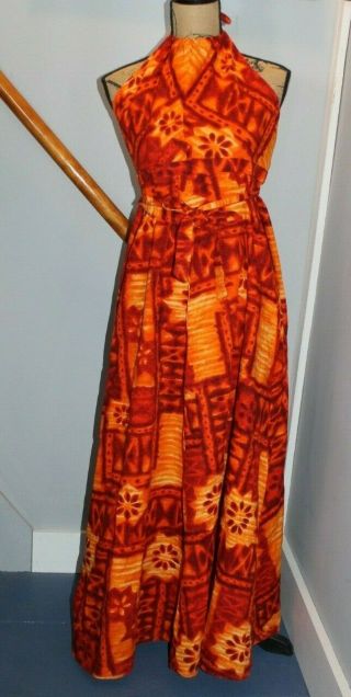 Hawaiian Pomare Wrap Dress Tropical Print Orange Vintage Floral Abstract