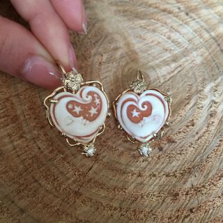 Cameo earrings 925 sterling Golden moon carnelian heart made in Italy 2