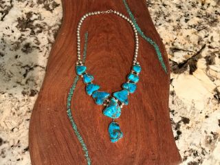 Native American Vintage Morenci Turquoise Necklace - 24” Long