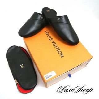 Rare Nib Supreme York X Louis Vuitton Black Leather Hugh Slippers Shoes 9 Nr