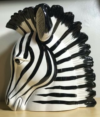 Vintage 12 " Fitz & Floyd Ff Ceramic Zebra Head Vase Figurine Black & White Rare