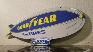 Vintage Goodyear Blimp Porcelain Gas Auto Tires Service Sales Dealer Sign