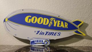 VINTAGE GOODYEAR BLIMP PORCELAIN GAS AUTO TIRES SERVICE SALES DEALER SIGN 7