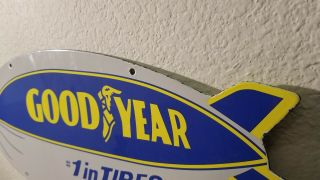 VINTAGE GOODYEAR BLIMP PORCELAIN GAS AUTO TIRES SERVICE SALES DEALER SIGN 8