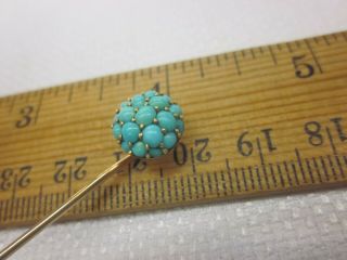 Antique Victorian 14k Gold Cluster Turquoise Stickpin Hat Pin Stick Pin 2.  29 G