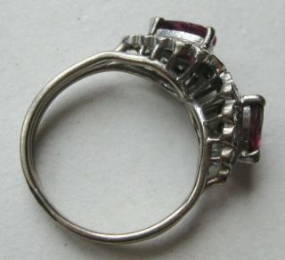 Fine Vintage 14k White Gold Red Ruby Diamond Cluster Art Deco Cocktail Ring 4.  6g 3