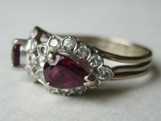 Fine Vintage 14k White Gold Red Ruby Diamond Cluster Art Deco Cocktail Ring 4.  6g 5