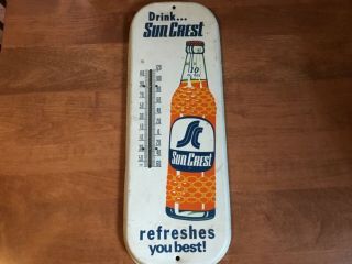 Sun Crest Thermometer Sign Soda Orange Drink Pop 1960s Vintage