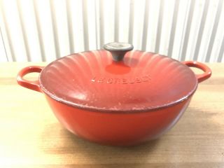 Vintage Le Creuset Enameled Cast Iron 22 23 Flame Cherry Red Dutch Oven France 5