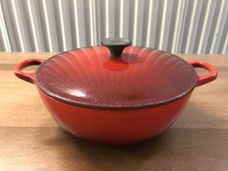 Vintage Le Creuset Enameled Cast Iron 22 23 Flame Cherry Red Dutch Oven France 6