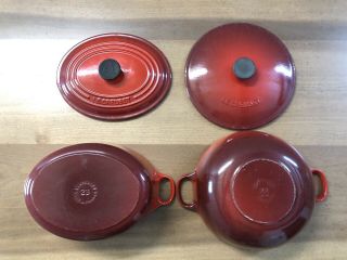 Vintage Le Creuset Enameled Cast Iron 22 23 Flame Cherry Red Dutch Oven France 8