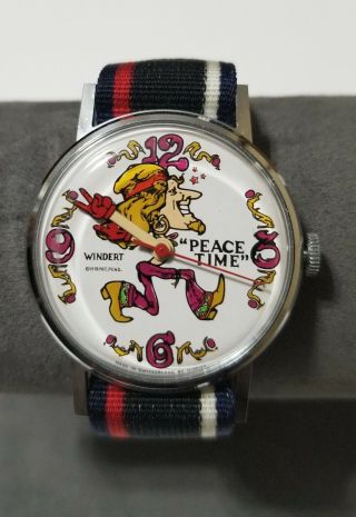 Vintage Windert " Peace Time " 1970 Wind - Up Watch,  Made In Switzerland By Hippies