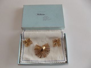 Vintage 18ct Gold Plated Brooch & Earring Set By 