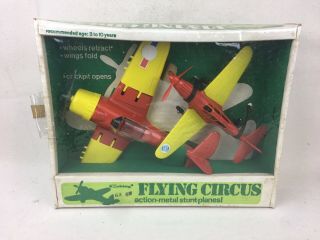 Vintage Hubley Flying Circus Action - Metal Stunt Airplane Set -