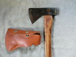 Vintage Snow Nealley Hudson Bay Axe W/ Sheath Bangor Maine / Log Cabin Trap Hunt