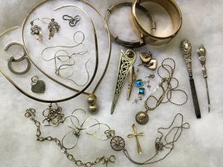 Vintage Sterling Silver Jewellery 262 Grams,  Earrings,  Brooches Bangles Necklace