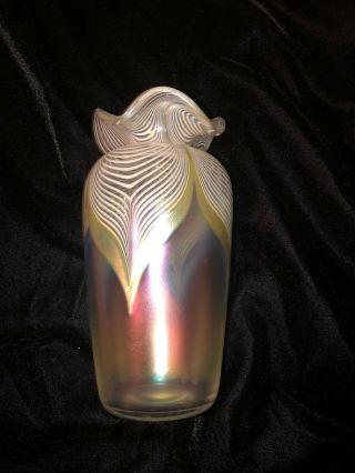 VINTAGE STUART ABELMAN ART Nouveau GLASS VASE 1986 SIGNED USA 7 